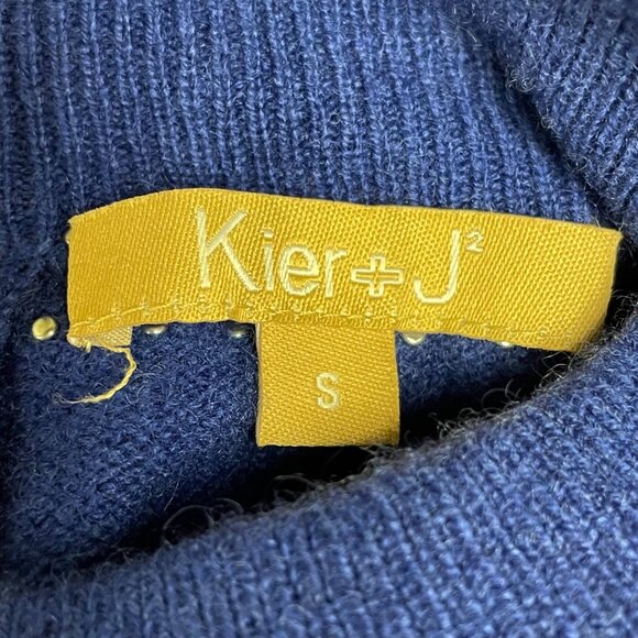 Kier + J Cashmere Pearl Accent Mock Neck Sweater Blue Sz SM Classy Elegant - Picture 7 of 9